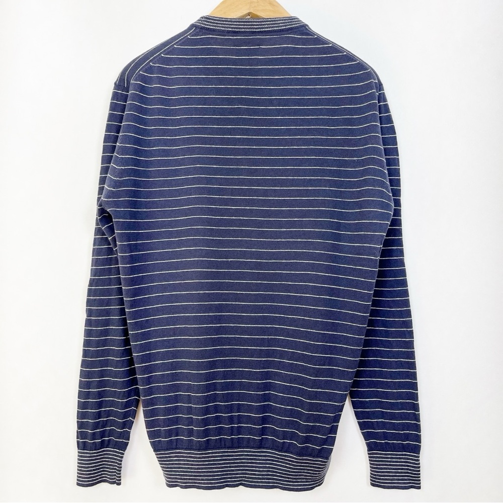 Ben Sherman Navy White Striped Cotton Merino Wool Crewneck Sweater Size Large - Picture 6 of 12